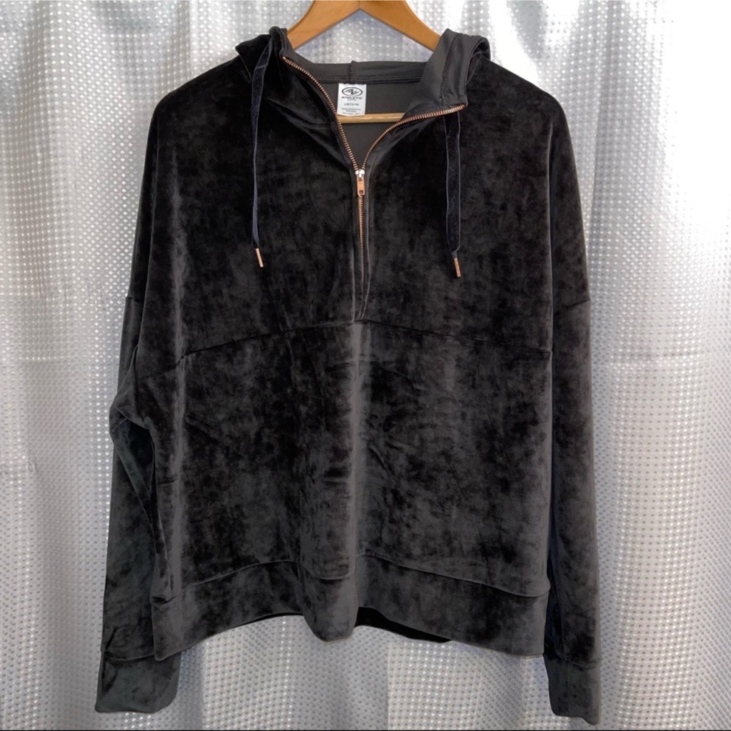 Athletic Works Velour Black Hoodie Large